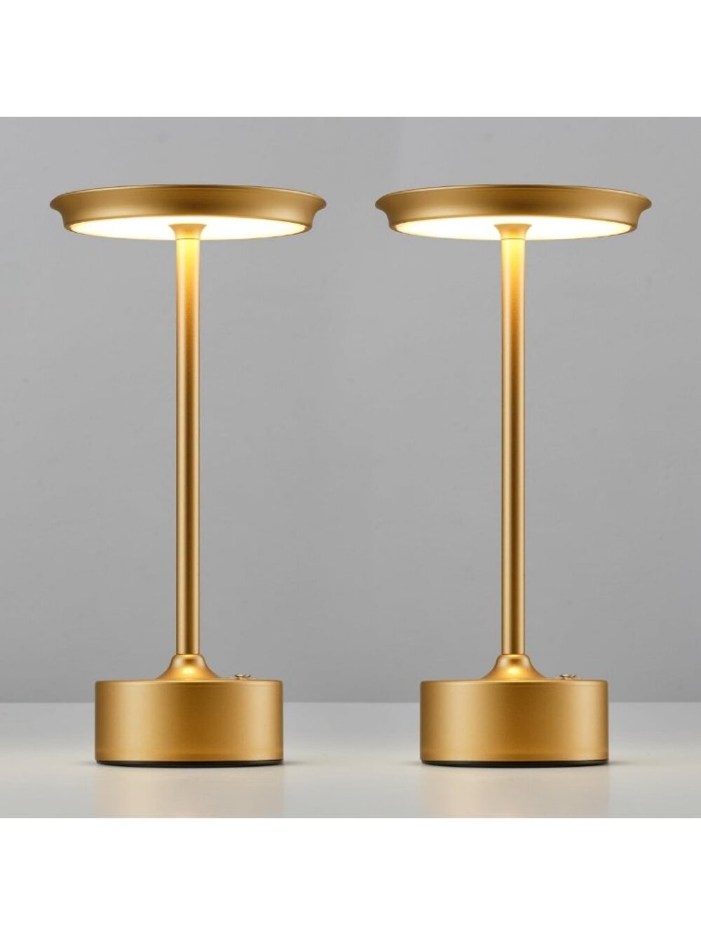 Set of 2 Rechargeable Gold Table Lamps - Cordless Portable Desk Lighting